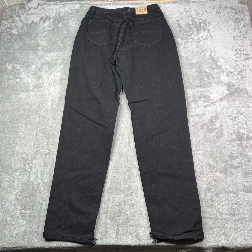 Lee High Rise Straight Leg Jeans Womens 12 Long Black Solid Denim Made in USA - Picture 3 of 15